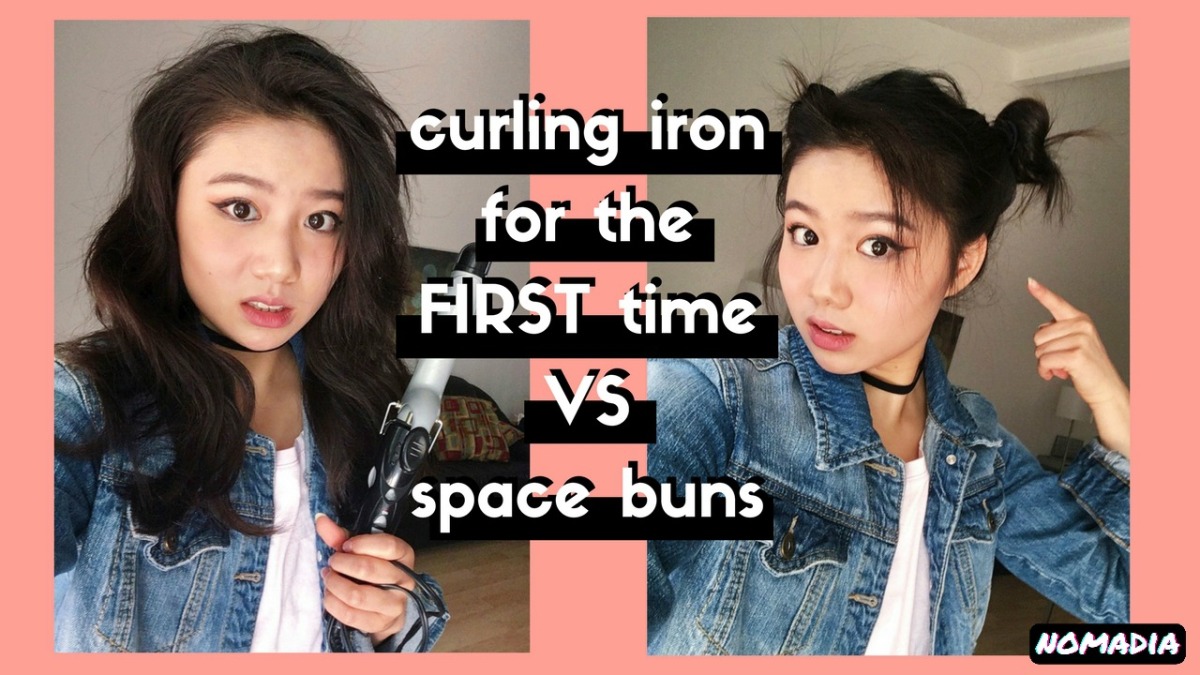 trying curling iron for the first time (fail!) vs. heatless overnight curls